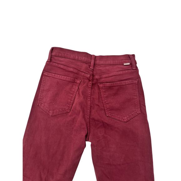 Mother The Tripper Ankle Fray Jeans Burgundy Women's 28 Straight Leg Raw Hem - Picture 3 of 16